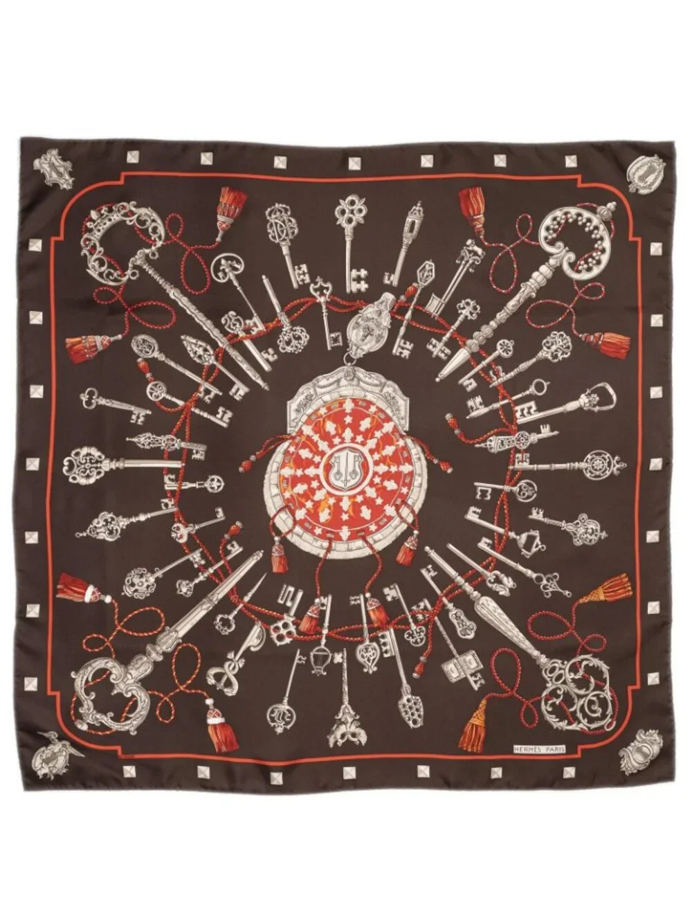 Hermes Scarf Dark Brown Red Silk